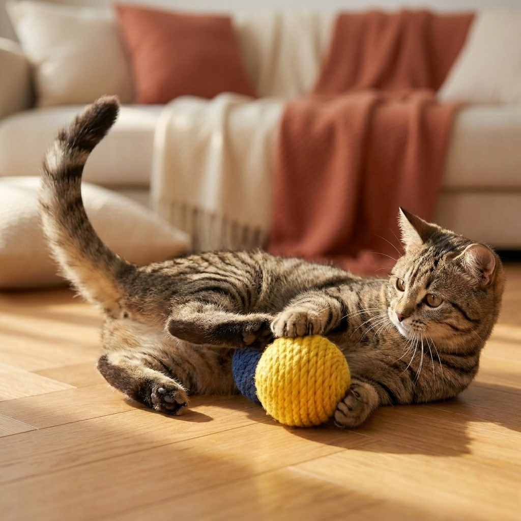 The Sisal Swat Ball being bunny-kicked, playful action shot